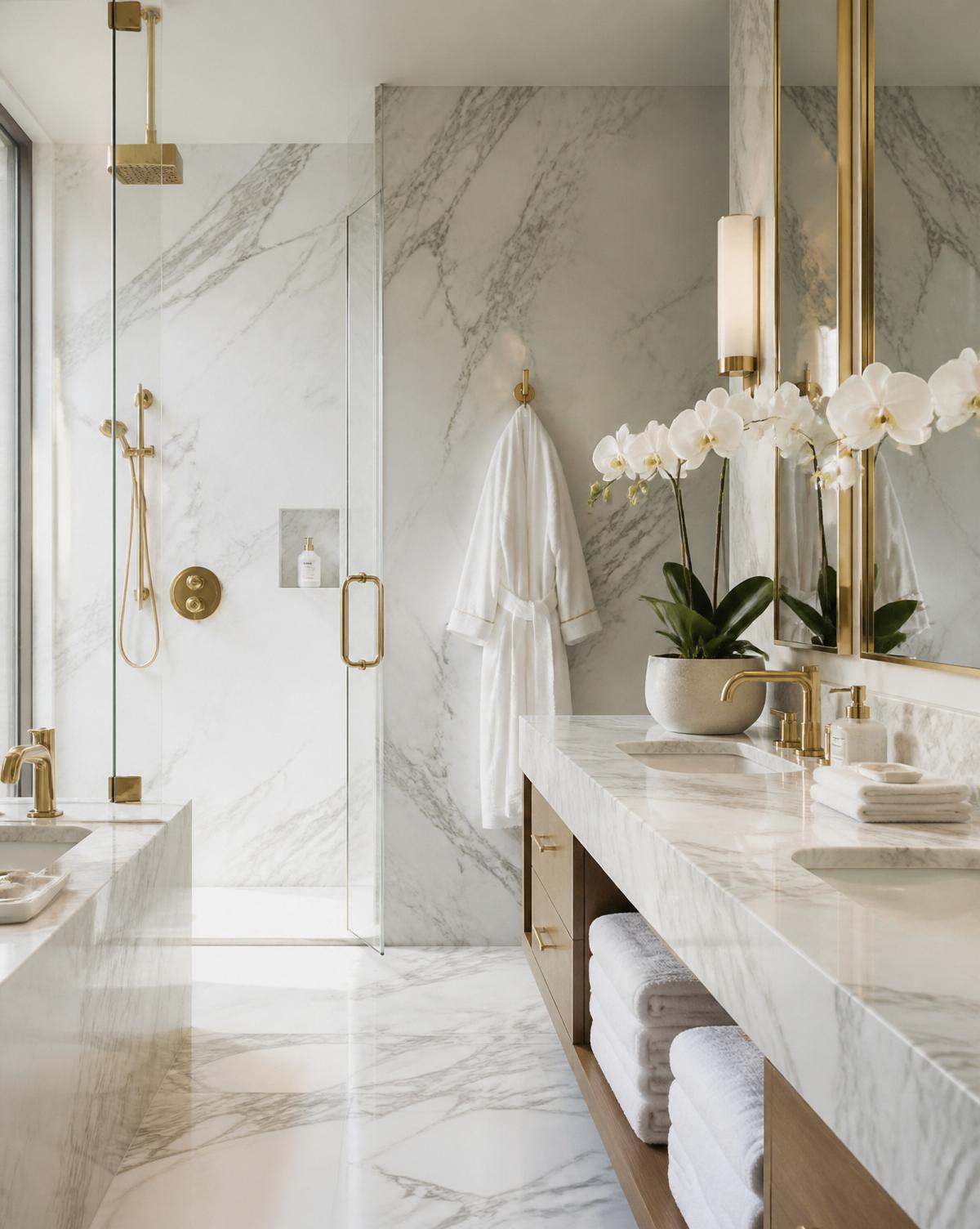 Sparkling marble bathroom deep-cleaned to editorial standard